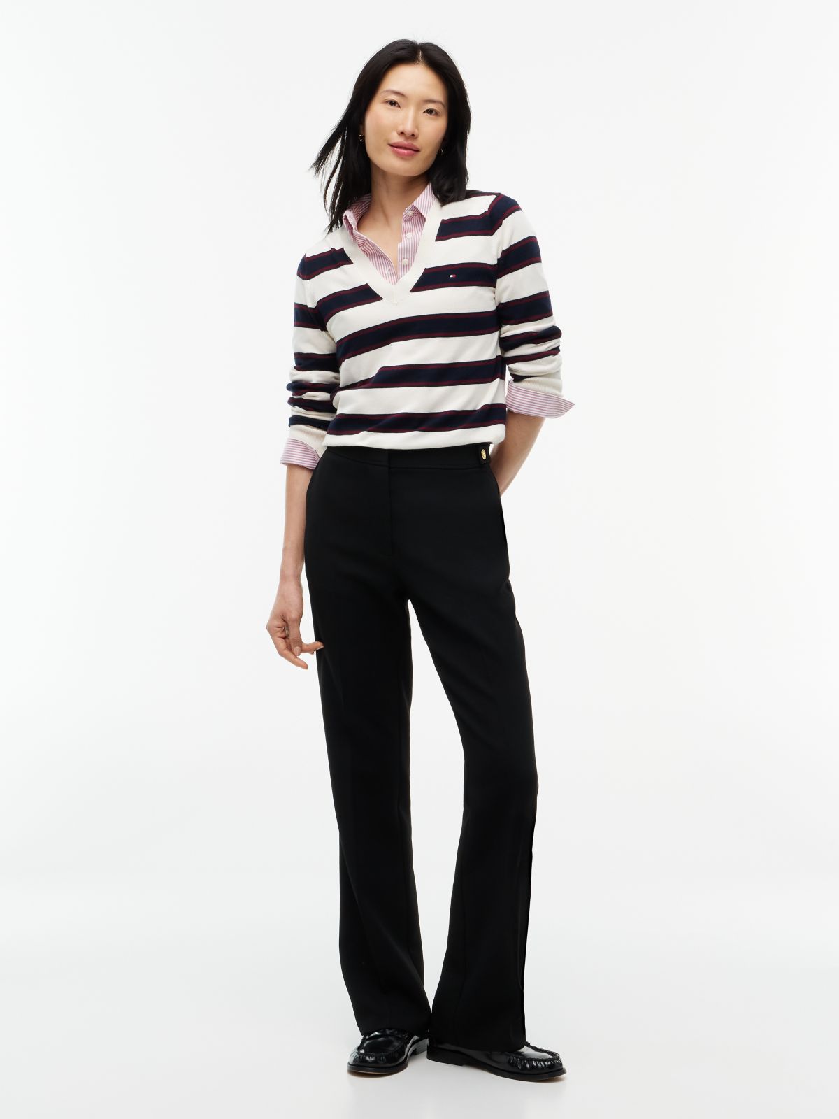 Lightweight Striped V-Neck Sweater — Cream