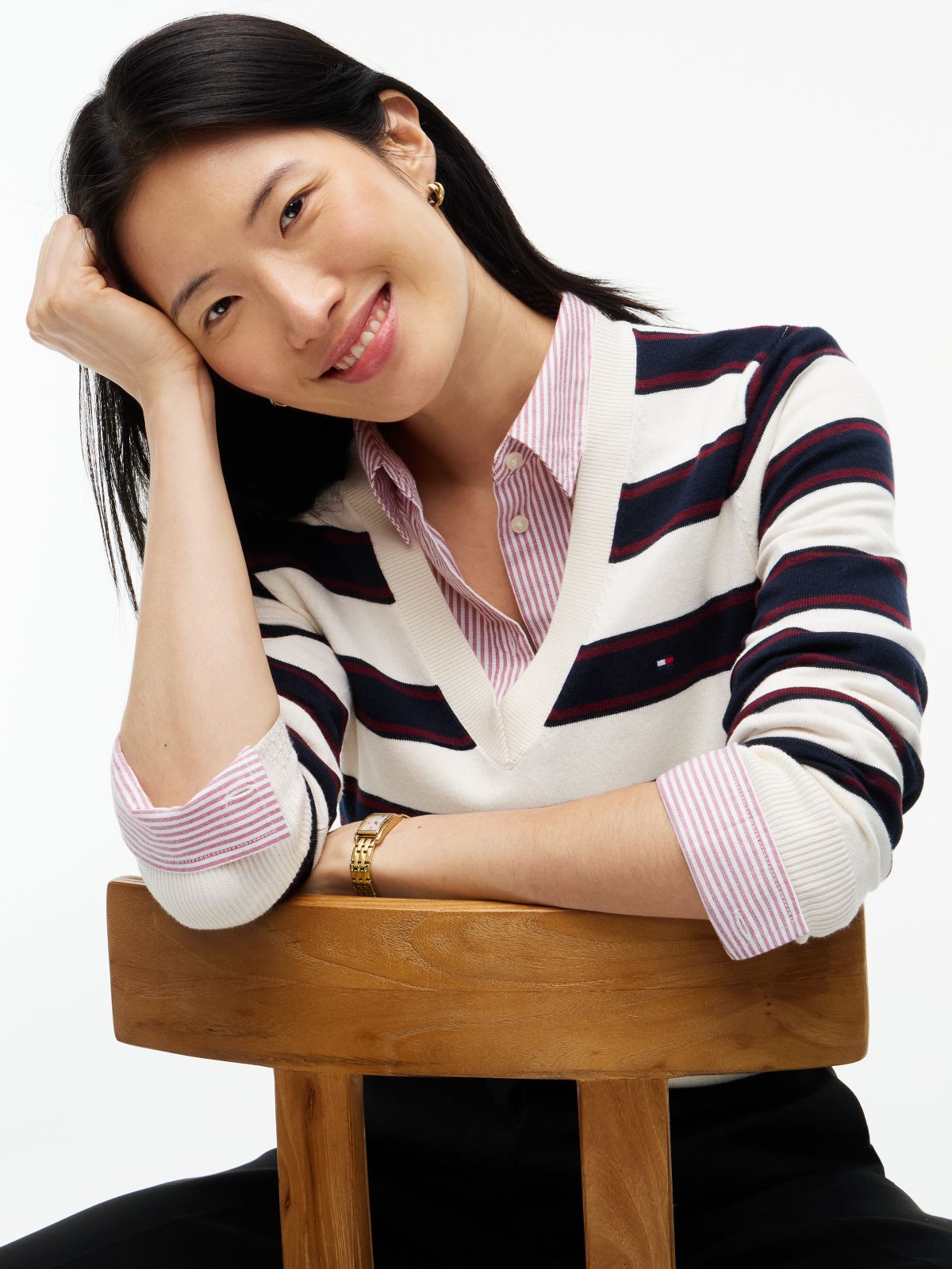 Lightweight Striped V-Neck Sweater — Cream