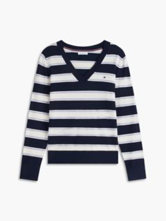 Lightweight Striped V-Neck Sweater — Navy Blue 5