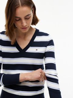 Lightweight Striped V-Neck Sweater — Navy Blue 3