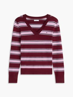 Lightweight Striped V-Neck Sweater — Burgundy 5