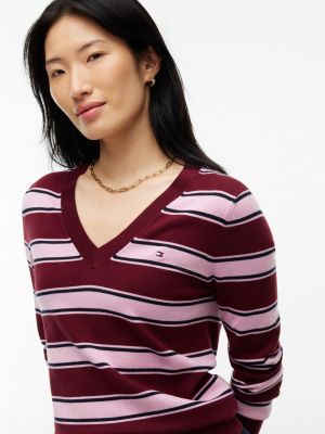 Женские свитеры Tommy Hilfiger Lightweight Striped V-Neck Sweater — фото 3
