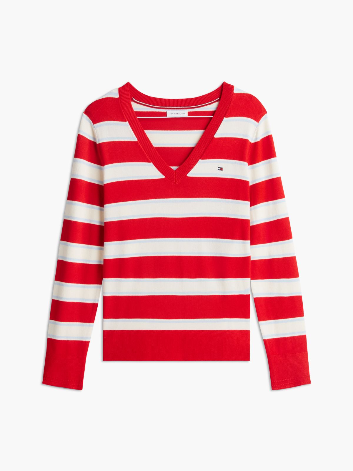 Lightweight Striped V-Neck Sweater — Red Stripe