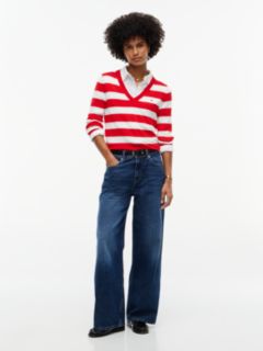 Lightweight Striped V-Neck Sweater — Red Stripe 2