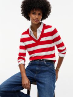 Lightweight Striped V-Neck Sweater — Red Stripe 3