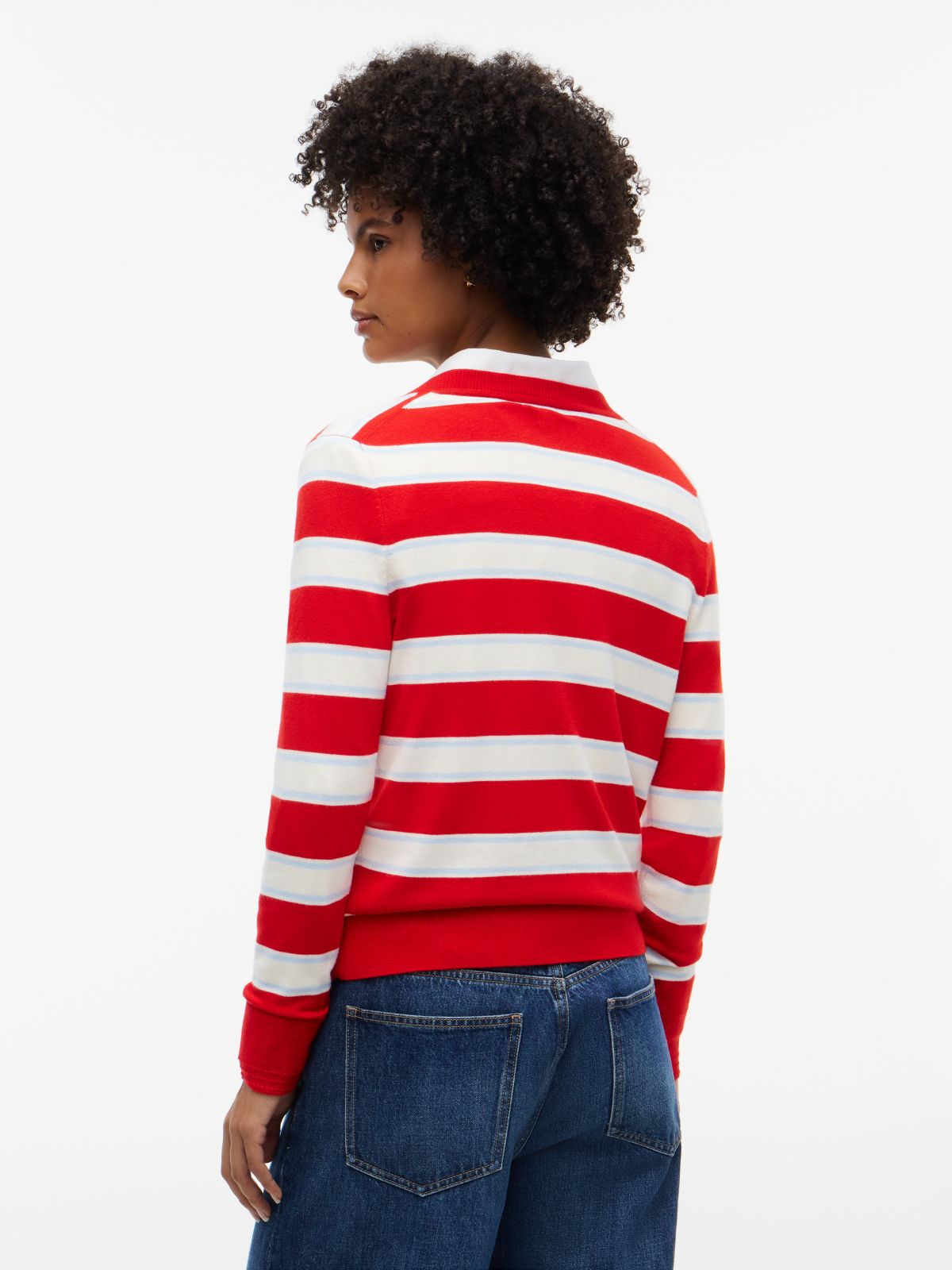Lightweight Striped V-Neck Sweater — Red Stripe