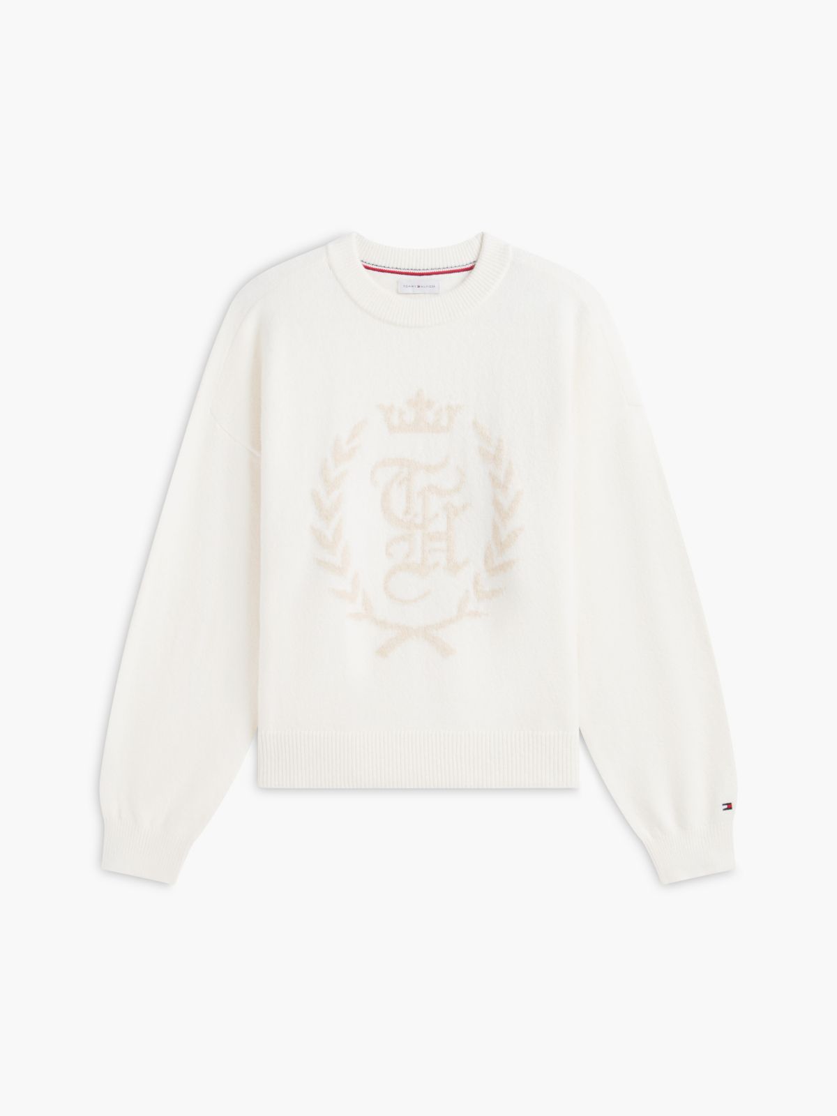 Intarsia Laurel Leaf Logo Sweater — Cream