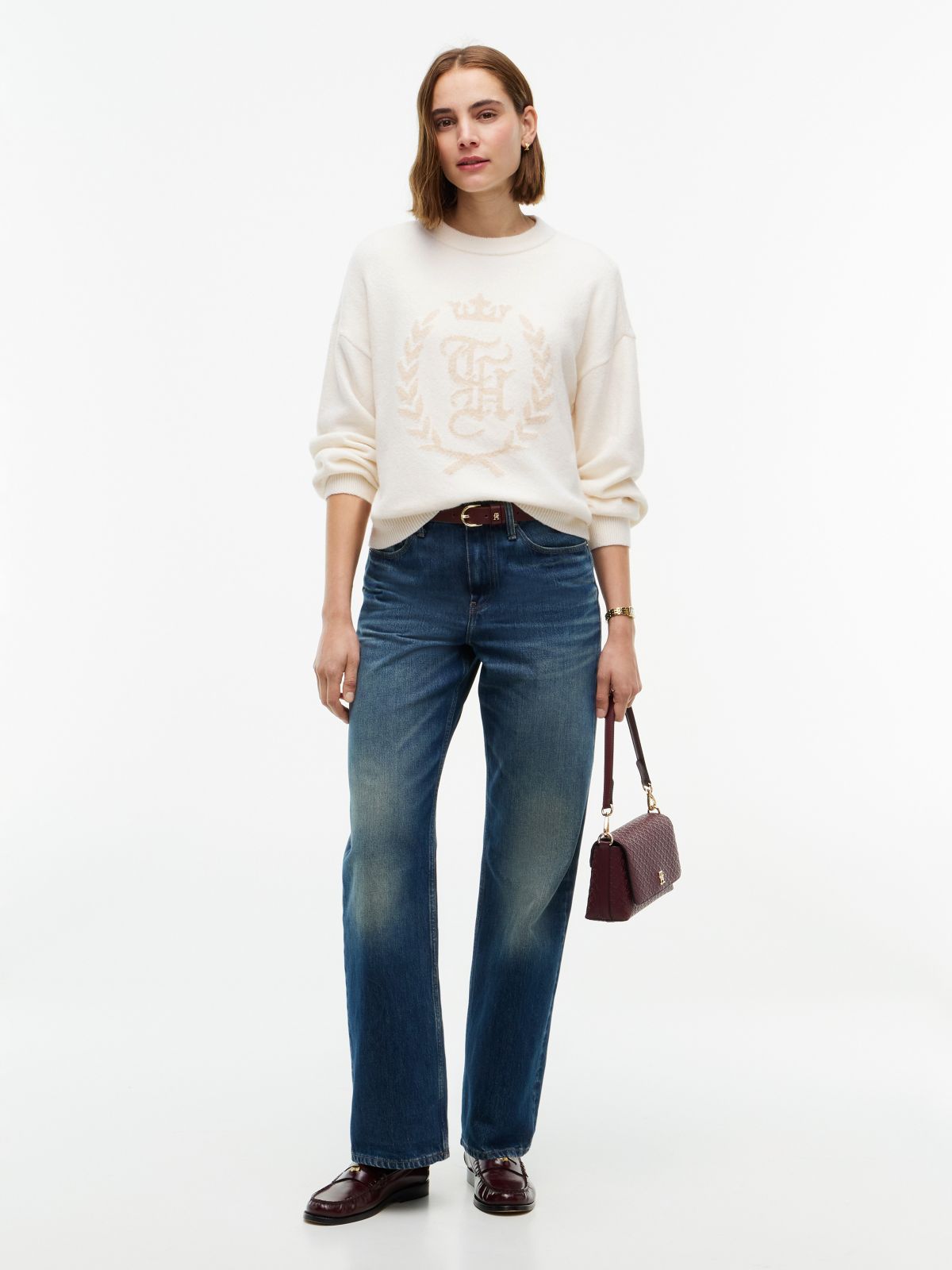 Intarsia Laurel Leaf Logo Sweater — Cream