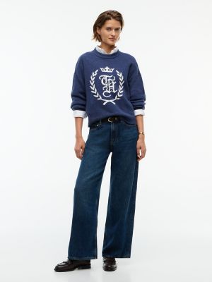 Женский свитер Tommy Hilfiger Intarsia Laurel Leaf Logo, цвет: Синий — фото 2