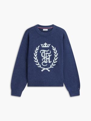 Женский свитер Tommy Hilfiger Intarsia Laurel Leaf Logo, цвет: Синий — фото 5