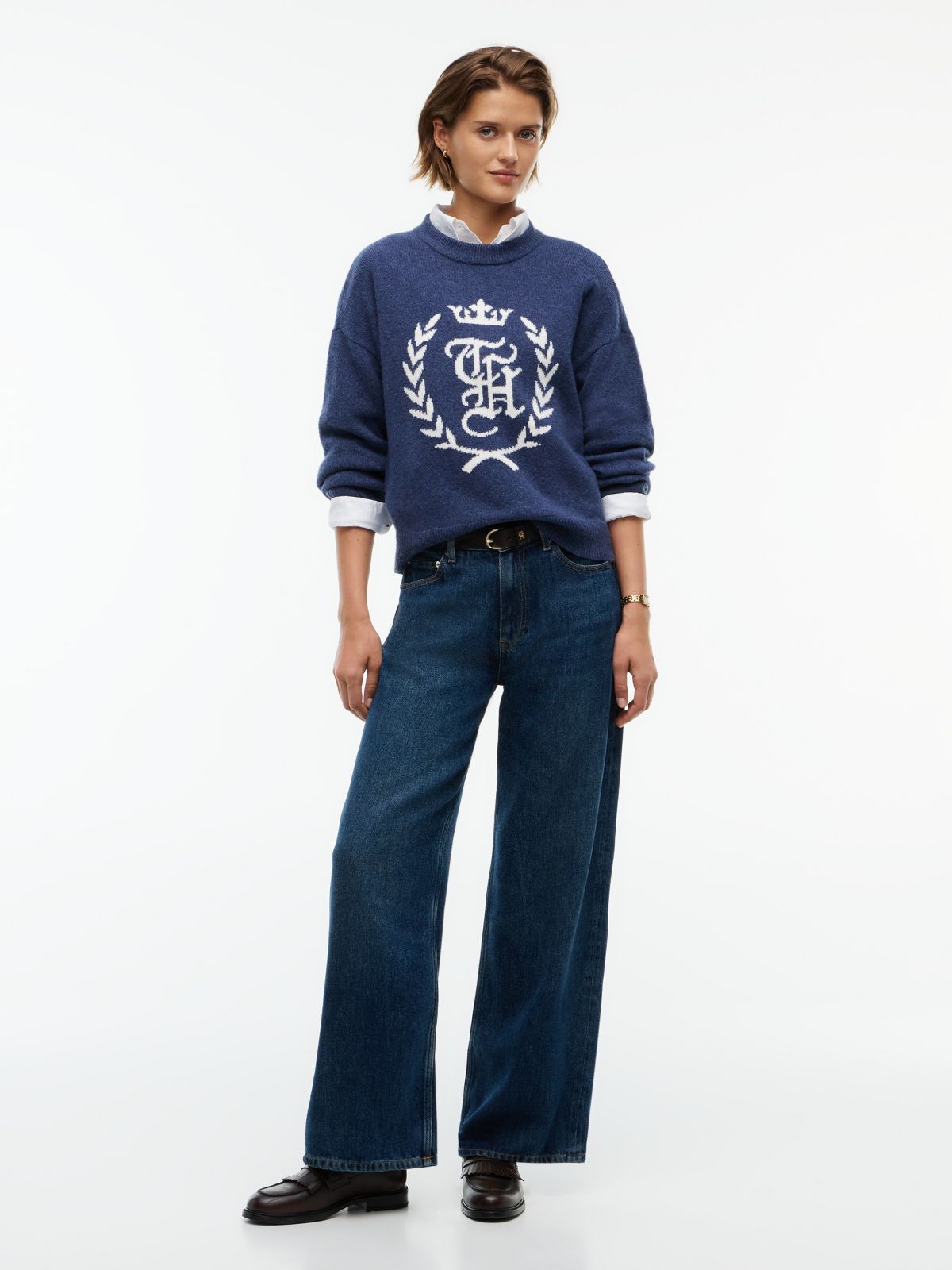 Intarsia Laurel Leaf Logo Sweater — Blue