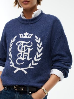 Женский свитер Tommy Hilfiger Intarsia Laurel Leaf Logo, цвет: Синий — фото 3