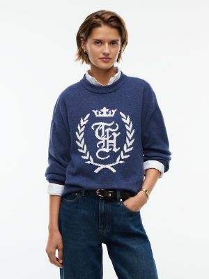 Intarsia Laurel Leaf Logo Sweater, Blue