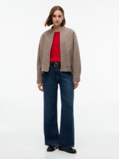 Heathered Wool-Blend Bomber Jacket — Taupe Melange 2
