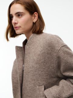 Heathered Wool-Blend Bomber Jacket — Taupe Melange 3