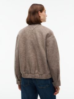 Heathered Wool-Blend Bomber Jacket — Taupe Melange 4