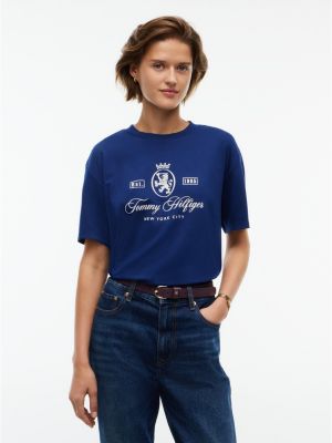 Relaxed Fit Crest Logo Interlock T-Shirt, Preppy Navy