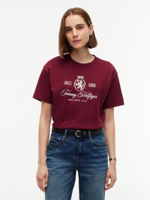 Relaxed Fit Crest Logo Interlock T-Shirt, Burgundy