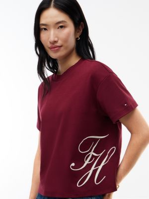 Женская футболка Tommy Hilfiger Relaxed Fit Script Monogram, цвет: Бордовый — фото 3