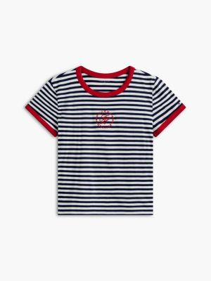 Женская футболка Tommy Hilfiger Script Monogram Striped Ringer, цвет: Карбоновый тёмно-синий — фото 5