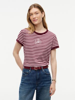 Script Monogram Striped Ringer T-Shirt, Iced Rose