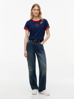 Женская футболка Tommy Hilfiger Script Monogram Ringer, цвет: Карбоновый тёмно-синий — фото 2