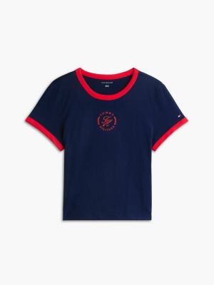 Женская футболка Tommy Hilfiger Script Monogram Ringer, цвет: Карбоновый тёмно-синий — фото 5