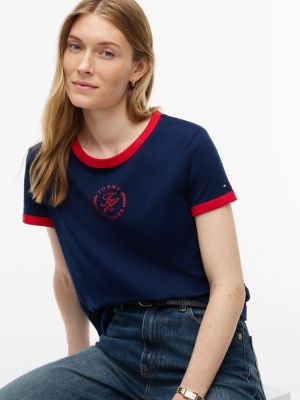Женская футболка Tommy Hilfiger Script Monogram Ringer, цвет: Карбоновый тёмно-синий — фото 3