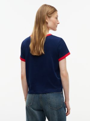 Женская футболка Tommy Hilfiger Script Monogram Ringer, цвет: Карбоновый тёмно-синий — фото 4