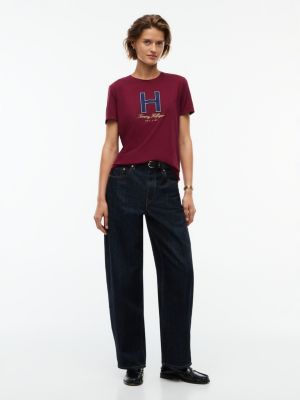 Женская футболка Tommy Hilfiger Plaid H-Logo, цвет: Бордовый — фото 2