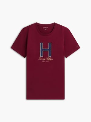 Женская футболка Tommy Hilfiger Plaid H-Logo, цвет: Бордовый — фото 5