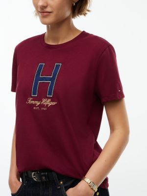Женская футболка Tommy Hilfiger Plaid H-Logo, цвет: Бордовый — фото 3