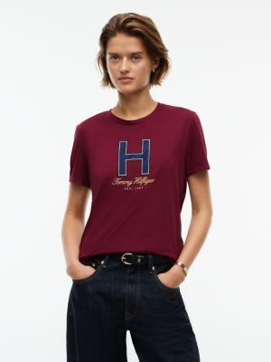Plaid H-Logo T-Shirt, Burgundy