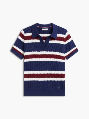 Женские рубашки Tommy Hilfiger Short-Sleeve Cable Knit Sweater Polo, цвет: Тёмно-синий — фото 5