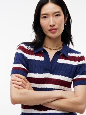 Женские рубашки Tommy Hilfiger Short-Sleeve Cable Knit Sweater Polo, цвет: Тёмно-синий — фото 3