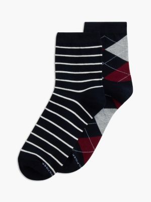 Stripe & Argyle Trouser Sock 2-Pack, Navy Blue/Multi