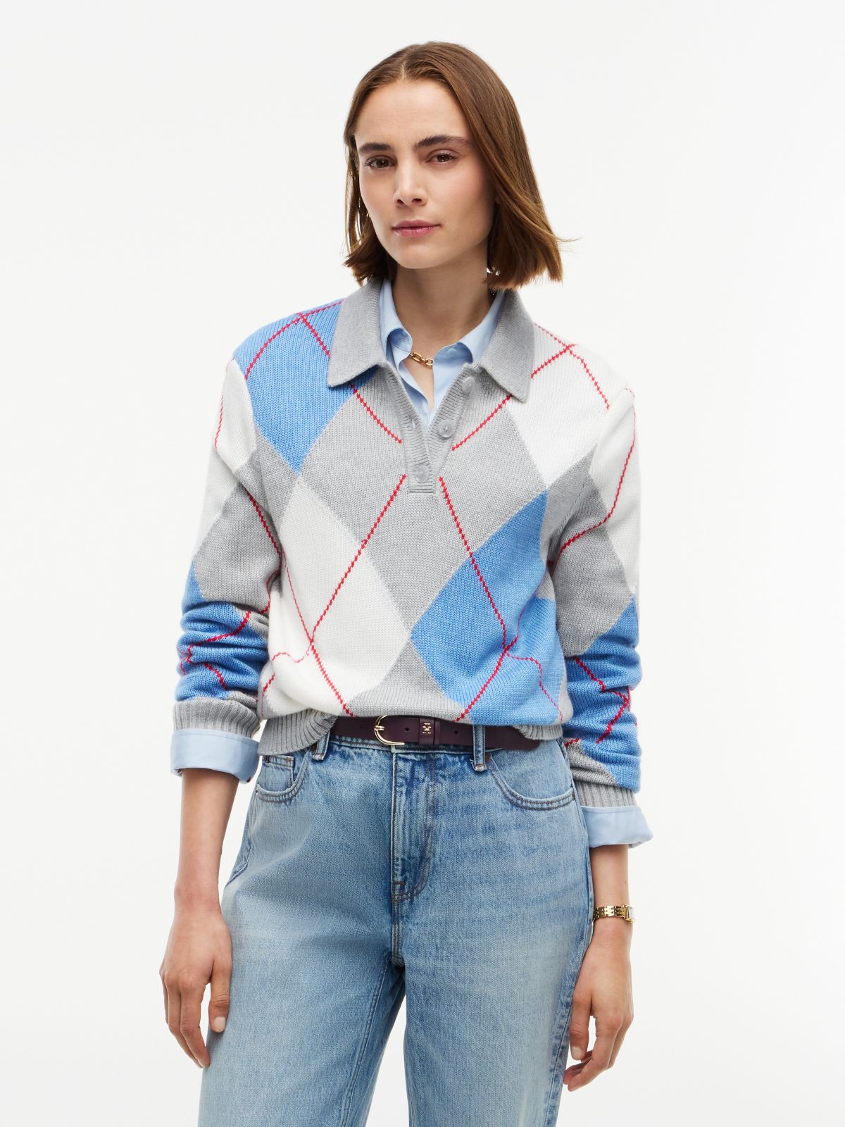 Argyle Sweater Polo — Grey Heather