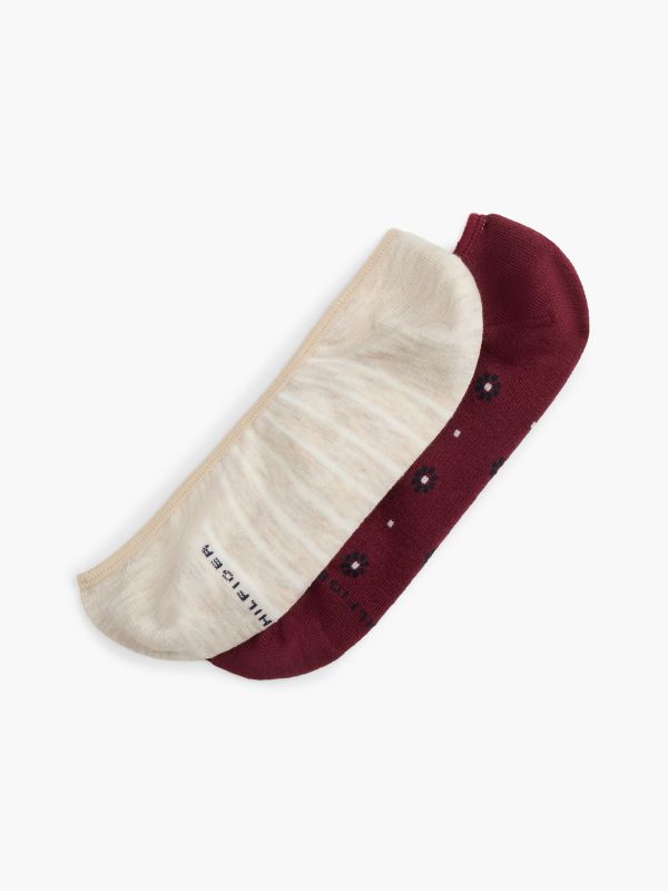 Stripe & Dot No-Show Sock 2-Pack — Burgundy/ Multi