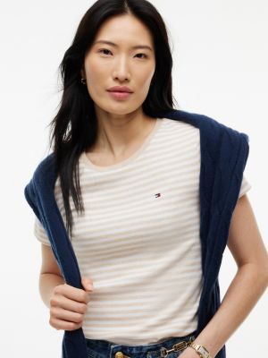 Женская футболка Tommy Hilfiger Slim Fit Striped Favorite, цвет: Бежевый меланжевый разноцветный — фото 3