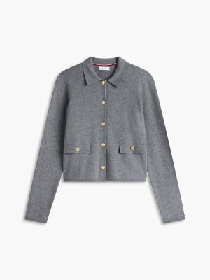 Женский кардиган Tommy Hilfiger Gold-Button Collared, цвет: Серый меланжевый — фото 5