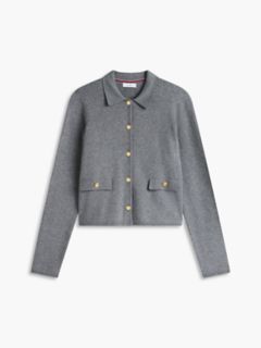 Gold-Button Collared Cardigan — Grey Heather 5