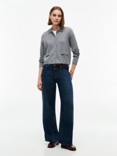 Gold-Button Collared Cardigan — Grey Heather 2