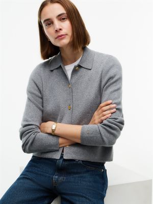 Женский кардиган Tommy Hilfiger Gold-Button Collared, цвет: Серый меланжевый — фото 3