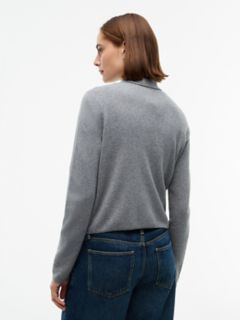 Gold-Button Collared Cardigan — Grey Heather 4