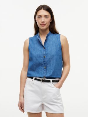 Sleeveless Chambray Shirt, Medium Wash