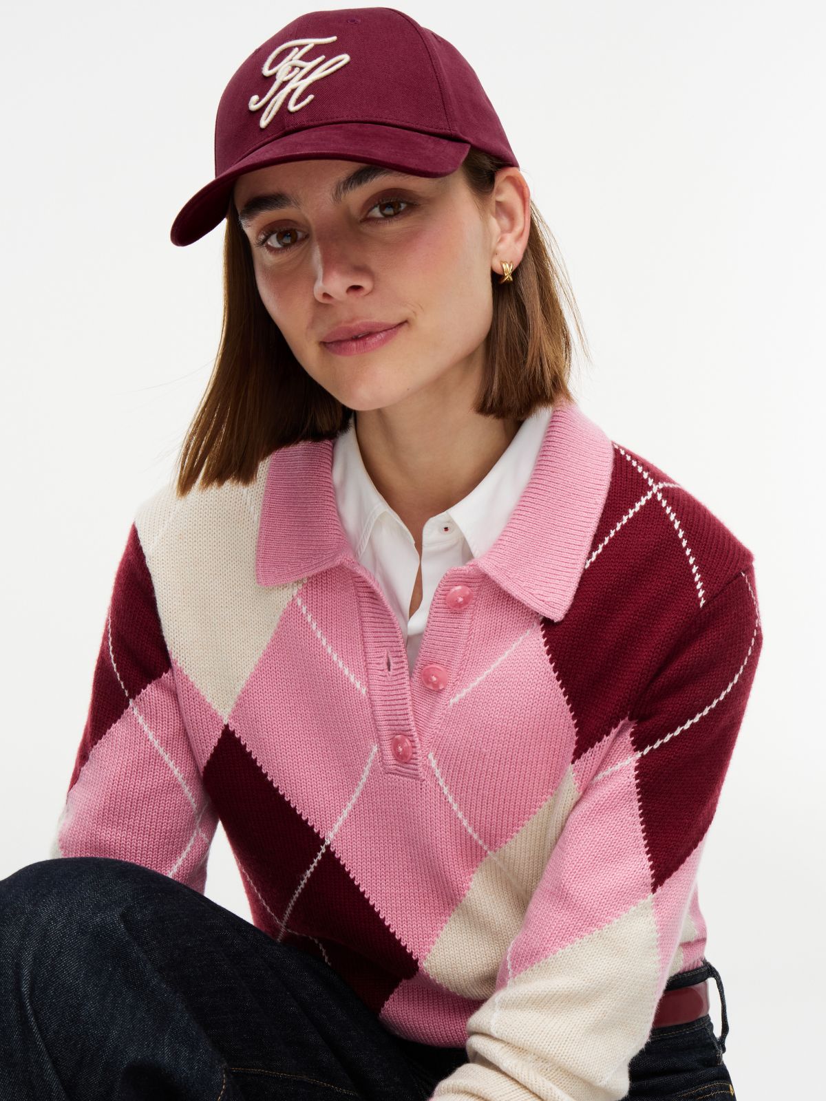 Embroidered Script Monogram Baseball Cap — Burgundy
