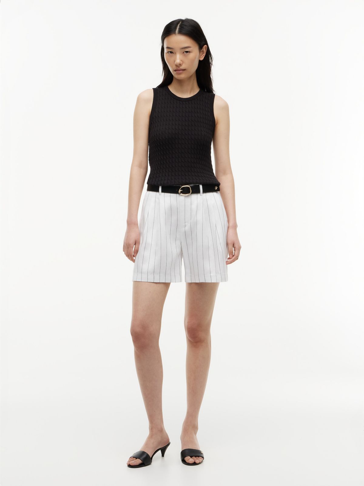 Pinstriped Pleated 5" Short — Optic White