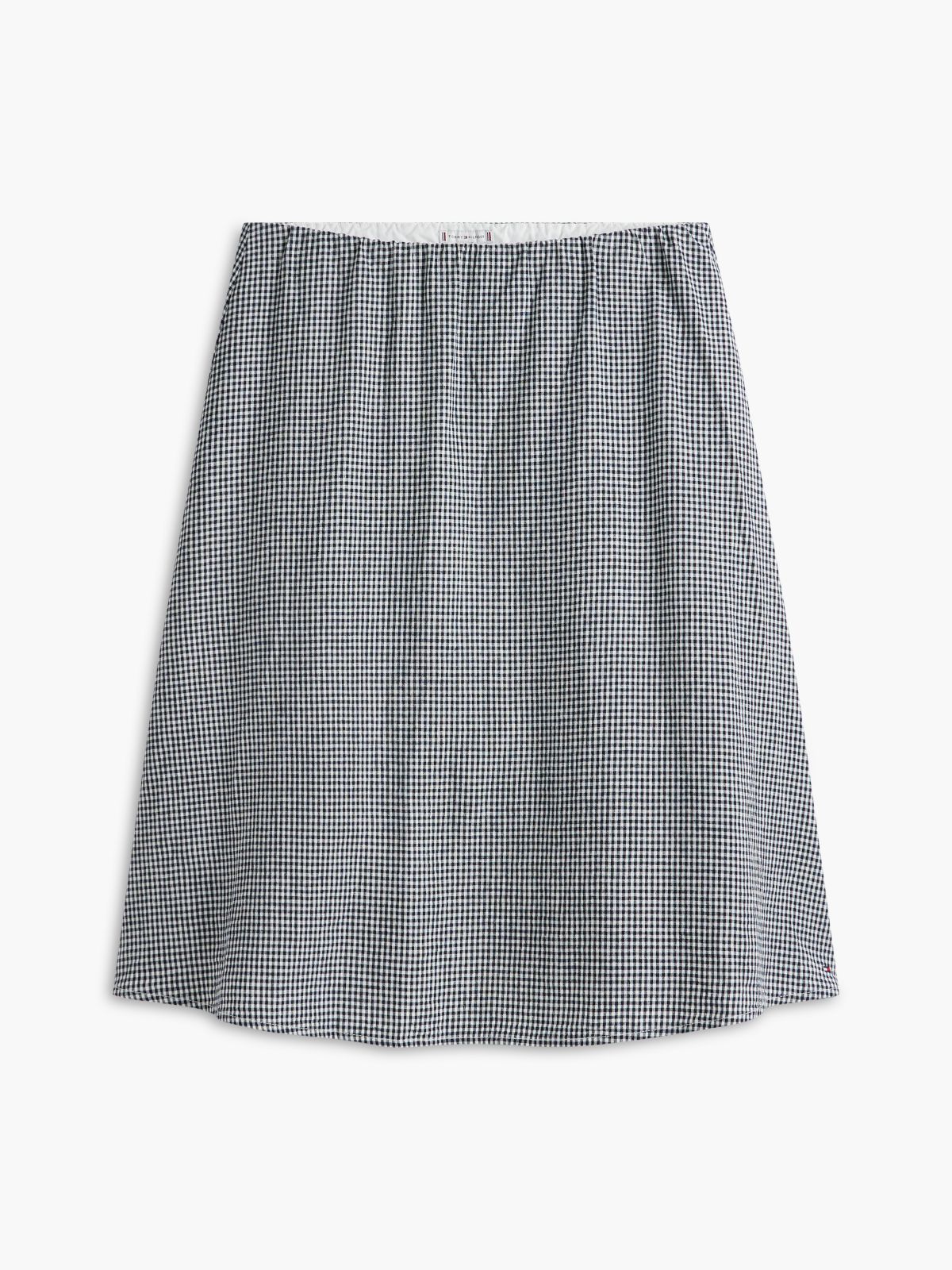 Gingham Linen-Blend Midi Skirt — Navy Blue