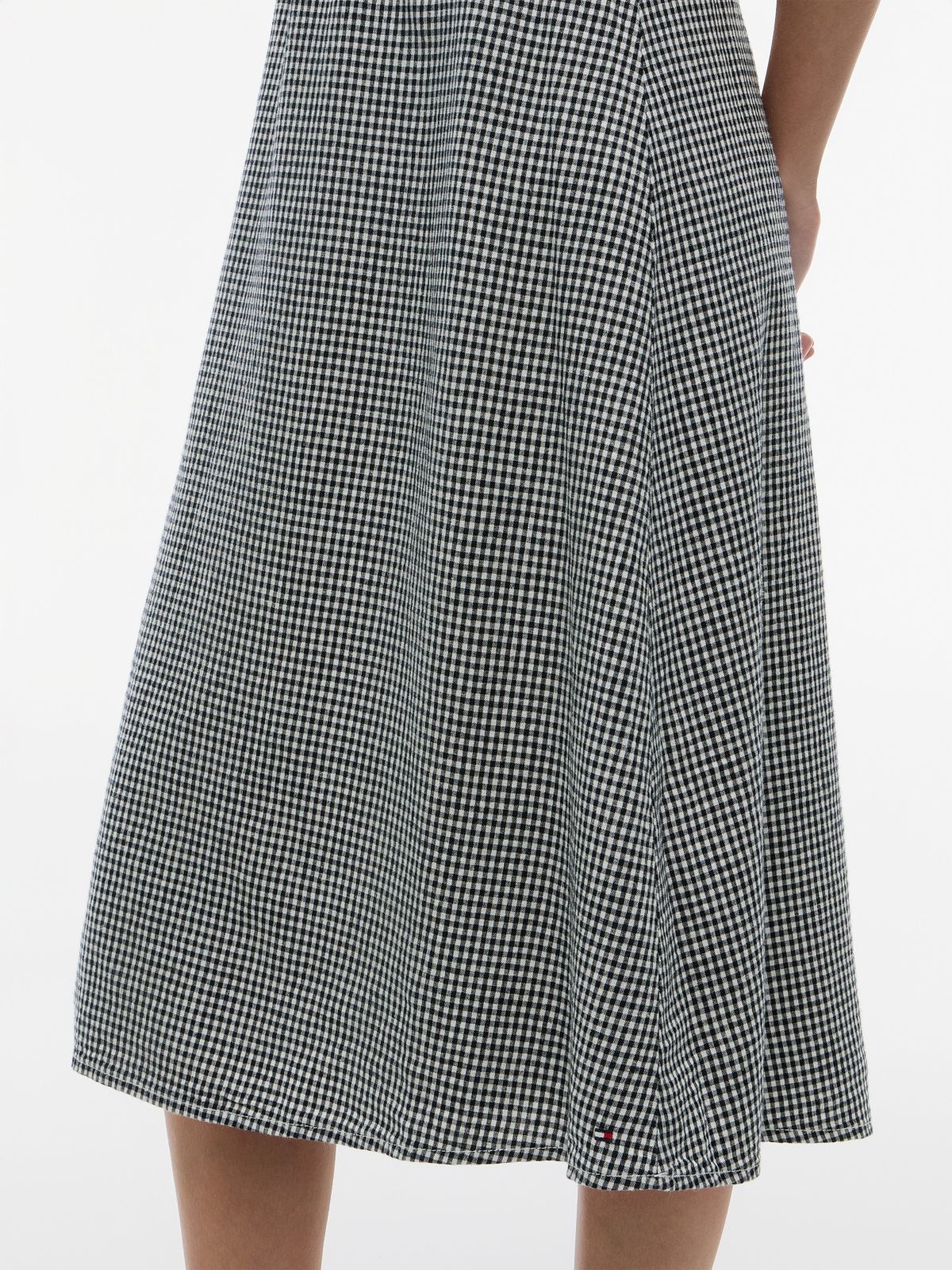 Gingham Linen-Blend Midi Skirt — Navy Blue
