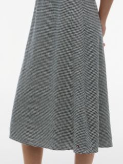 Gingham Linen-Blend Midi Skirt — Navy Blue 3